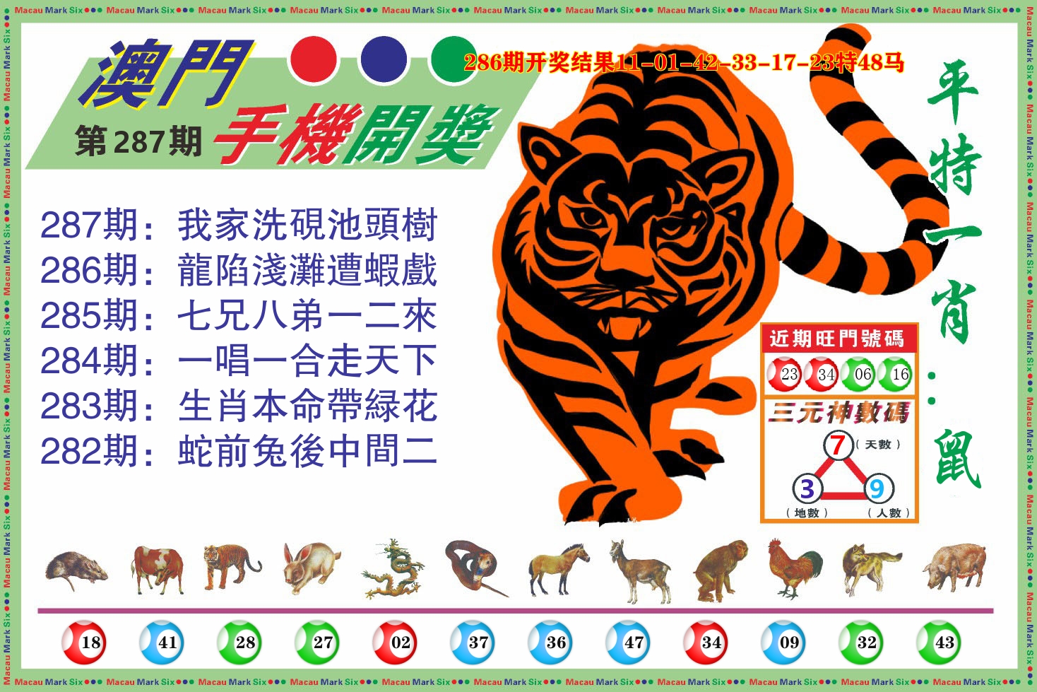 澳门开奖报 第287期