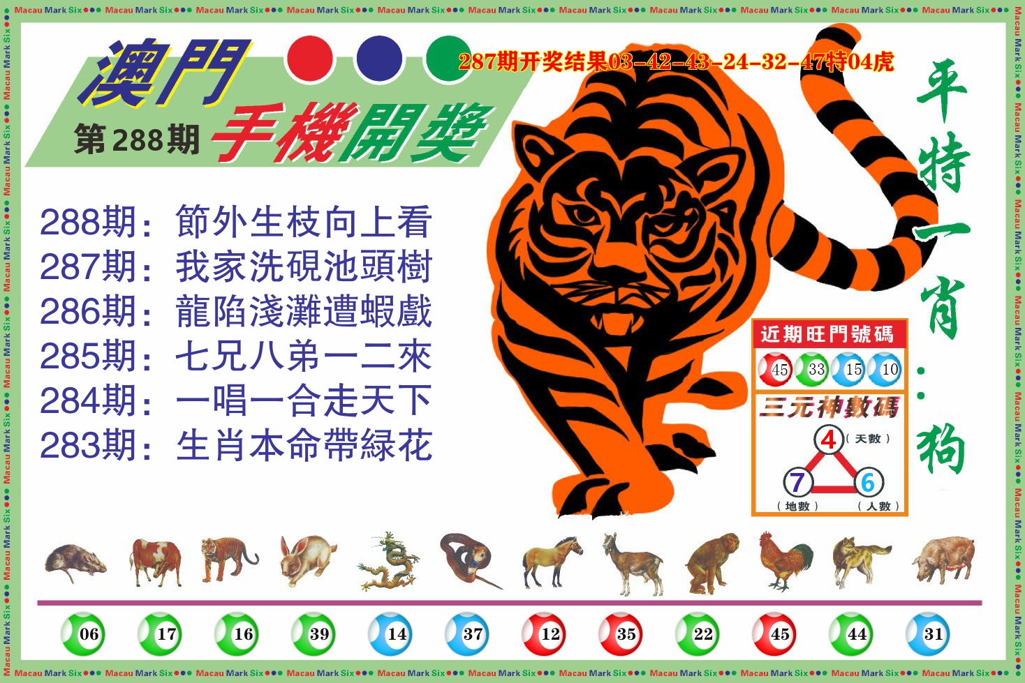 澳门开奖报 第288期