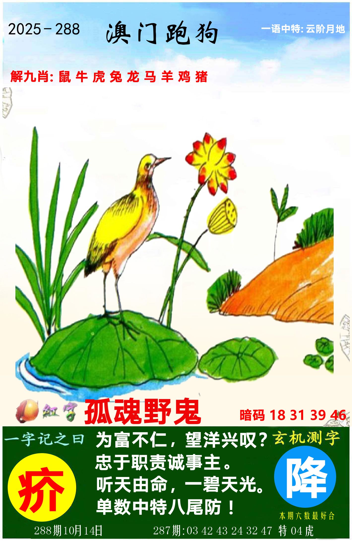 澳门跑狗图 第288期