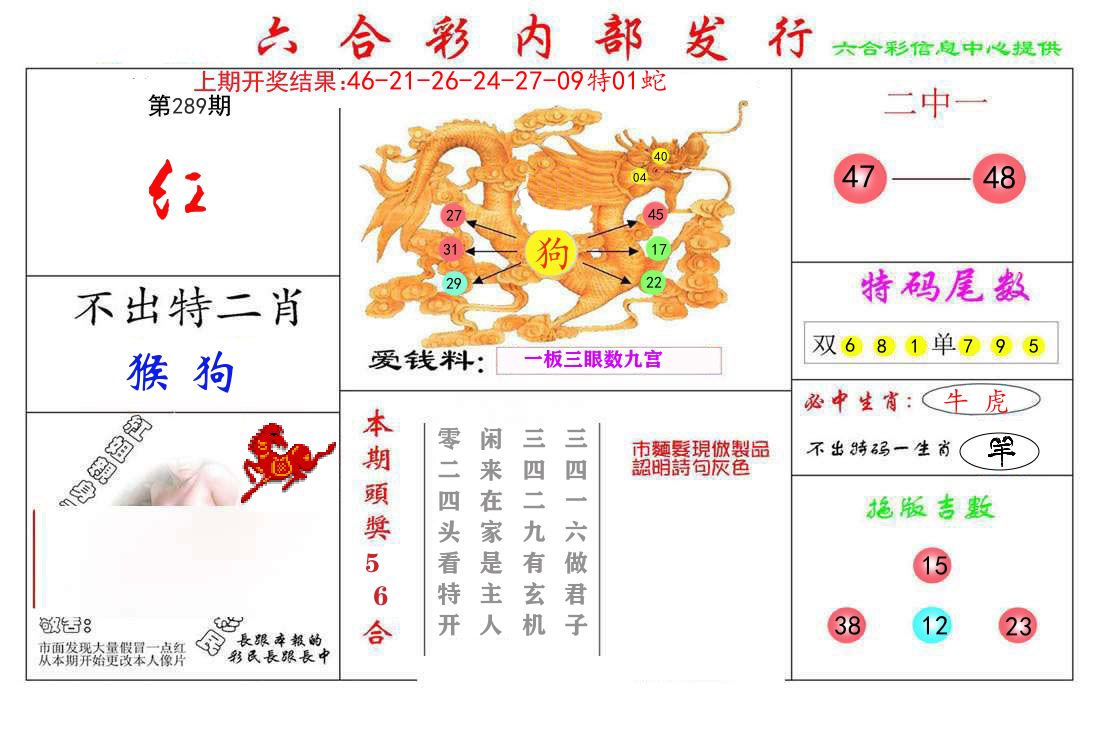六合彩内部发行 第289期