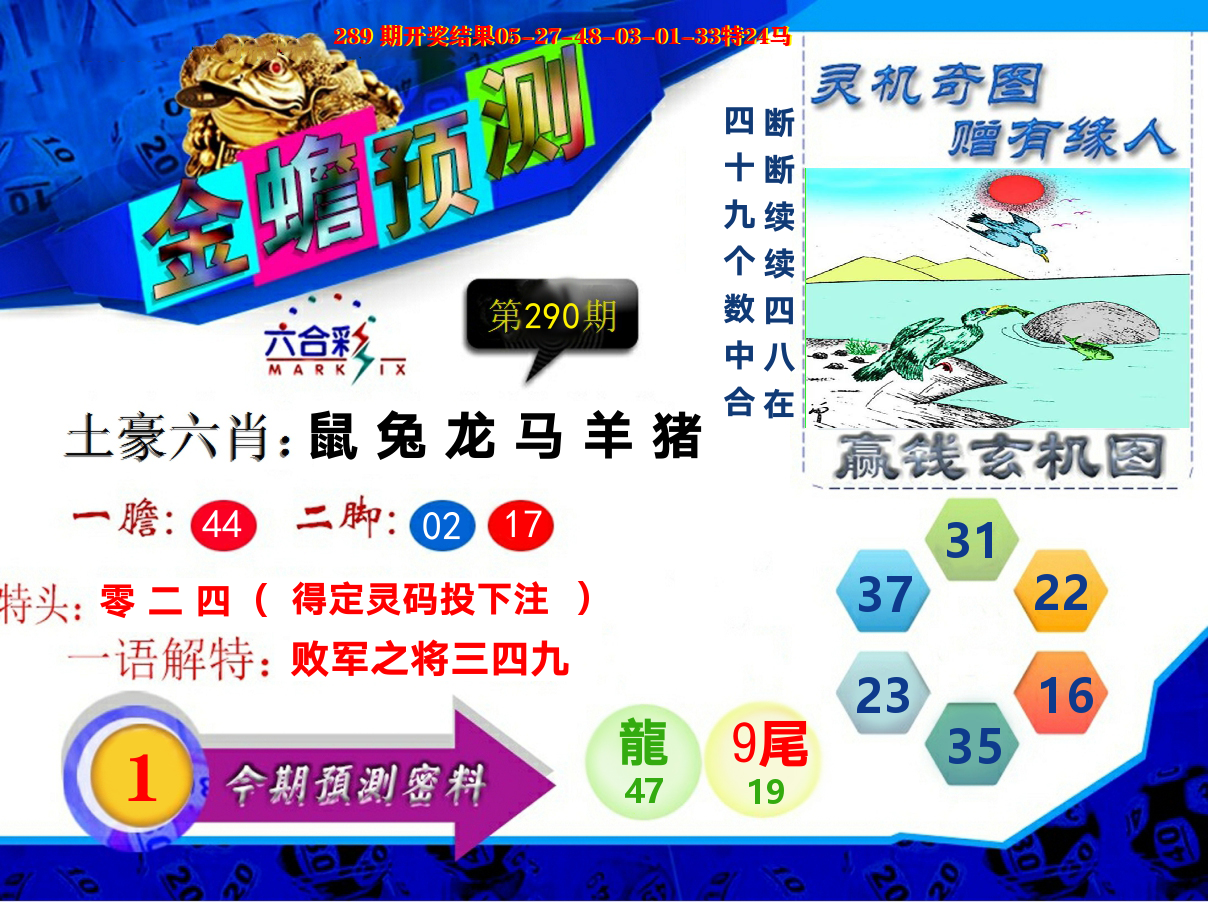 金蟾预测 第290期