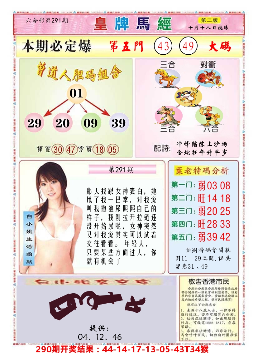 澳门皇牌马经B 第291期