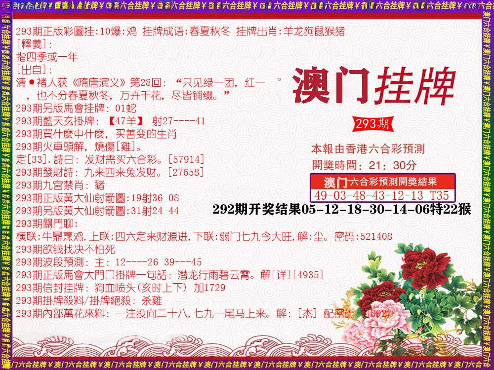 澳门挂牌 第293期
