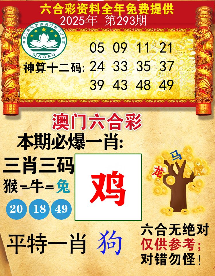 澳门必爆 第293期