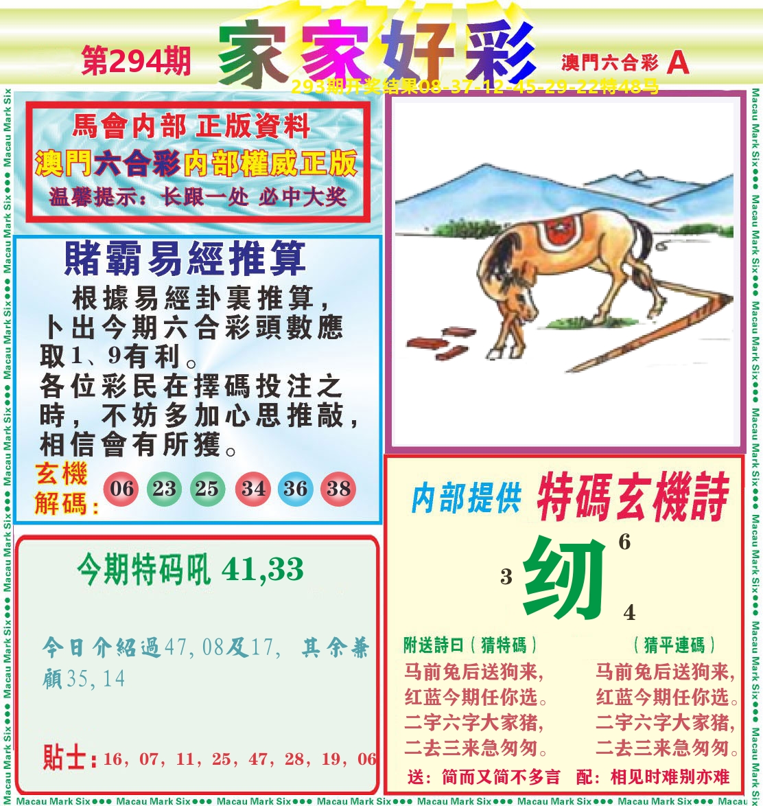 家家好彩A 第294期
