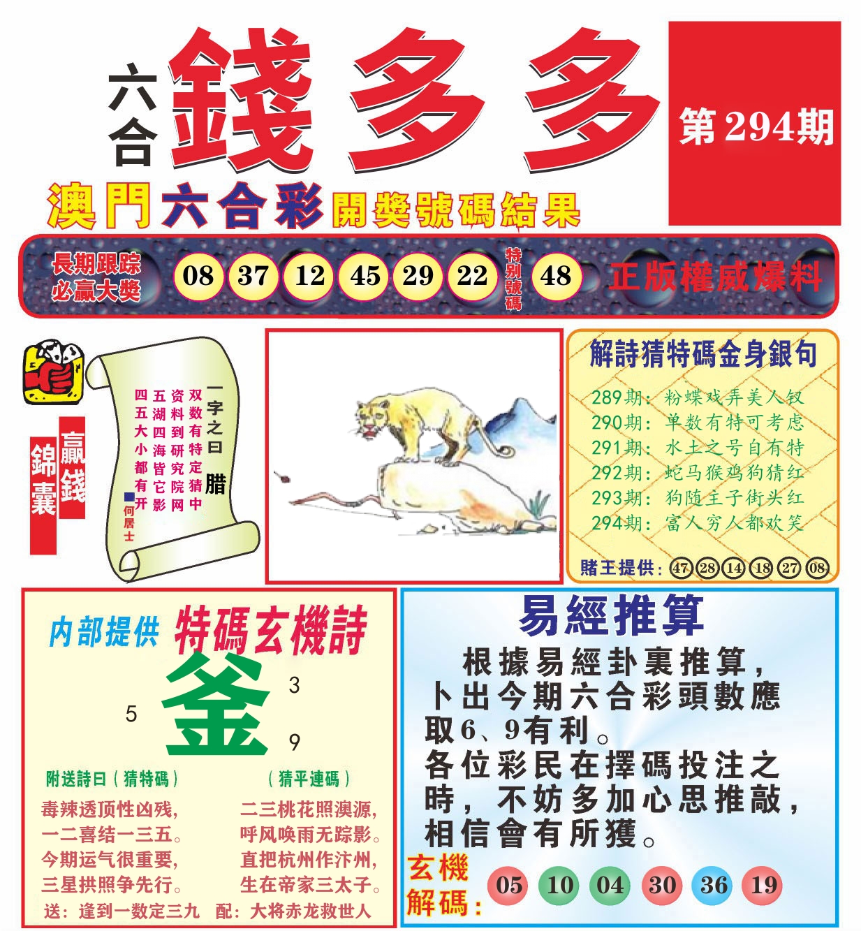 澳门钱多多B 第294期
