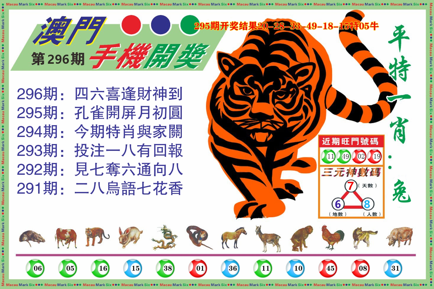 澳门开奖报 第296期