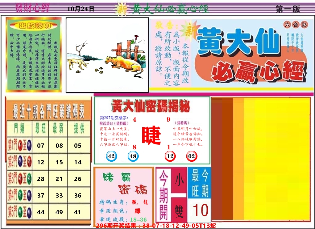 黄大仙必赢心经 第297期