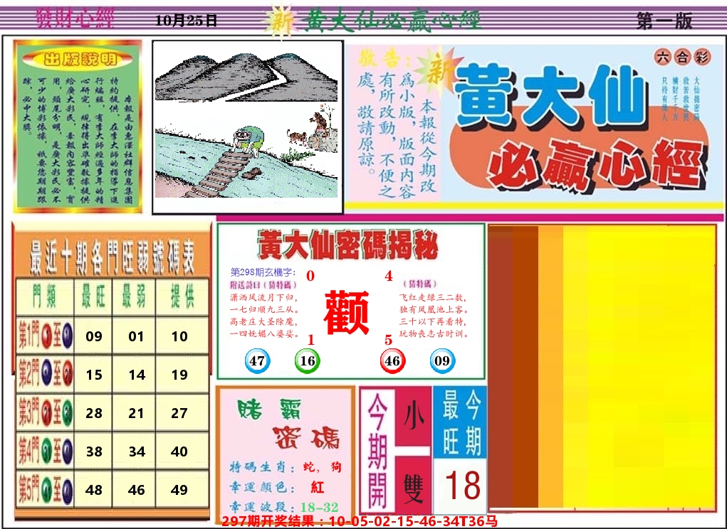 黄大仙必赢心经 第298期