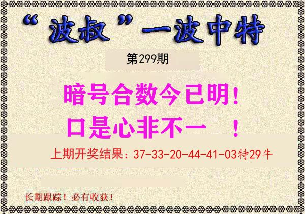 波叔中特 第299期