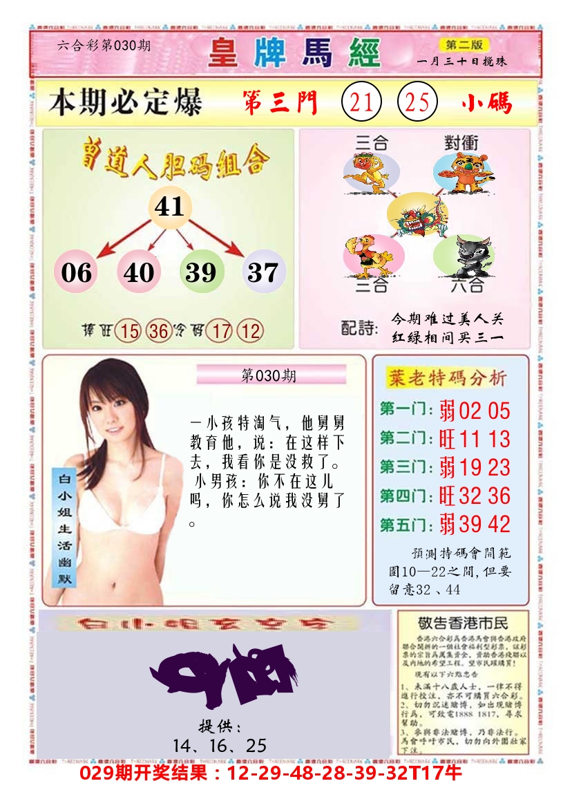 澳门皇牌马经B 第30期