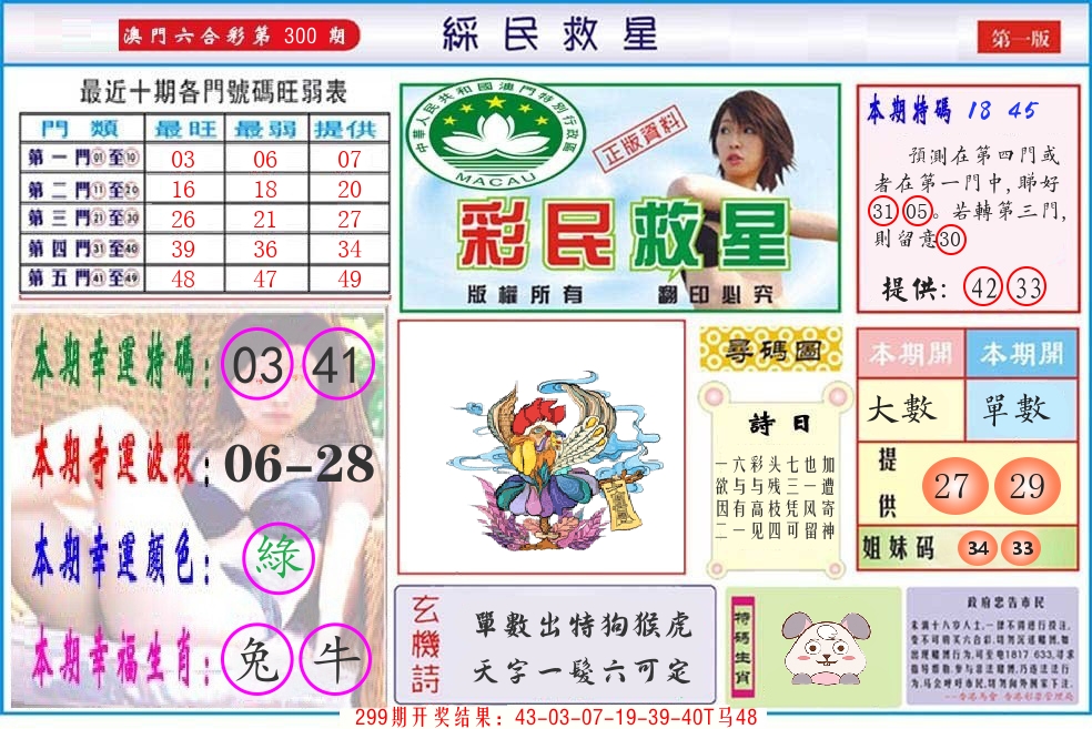 澳门彩民救星 第300期
