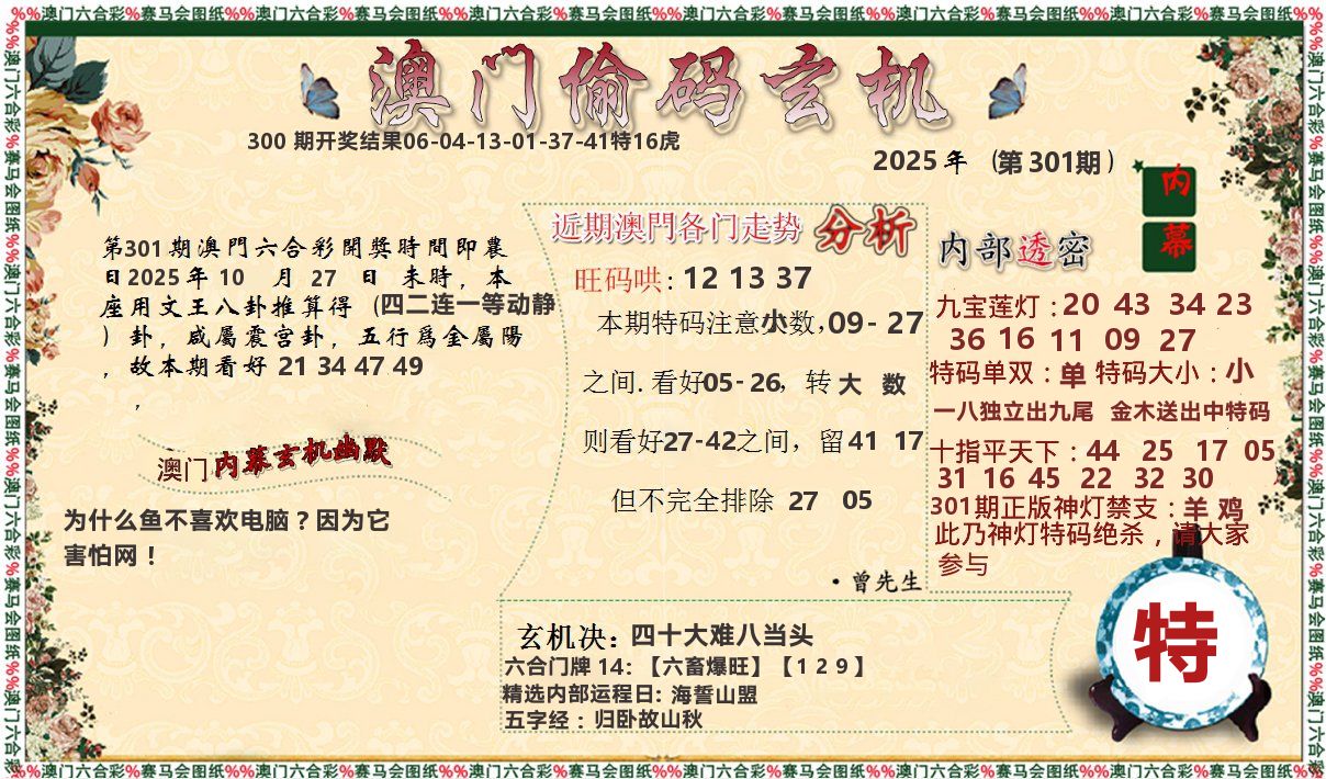 偷码玄机 第301期
