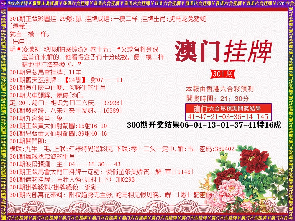 澳门挂牌 第301期