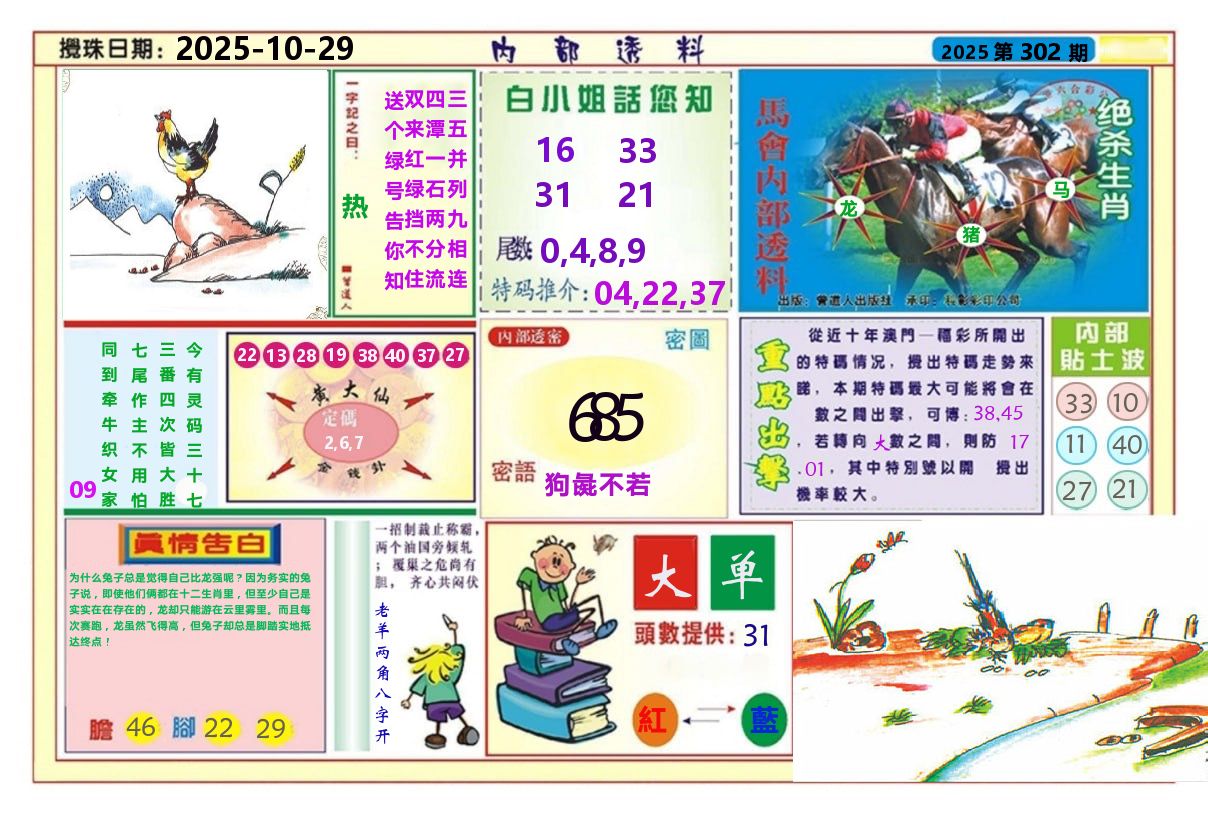 澳门内部透料A 第302期