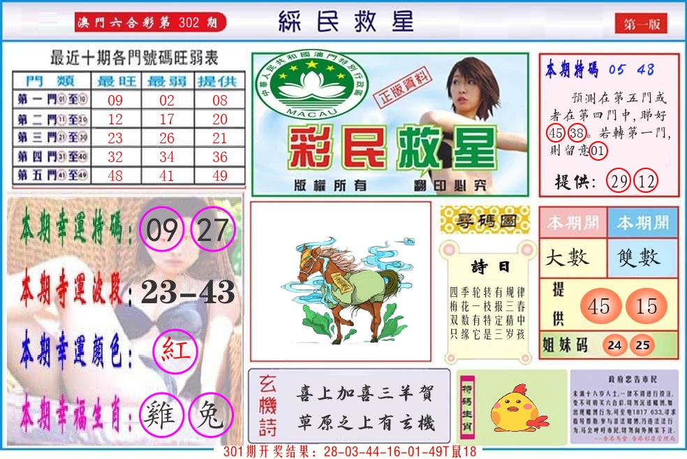 澳门彩民救星 第302期