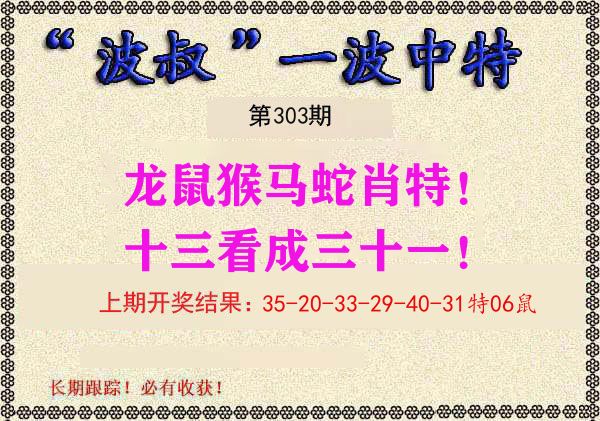 波叔中特 第303期