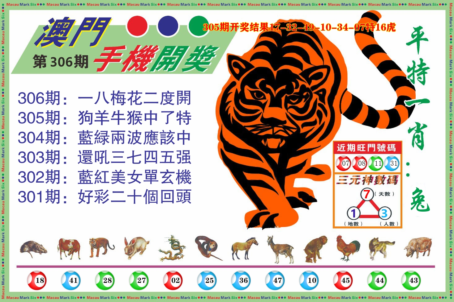 澳门开奖报 第306期