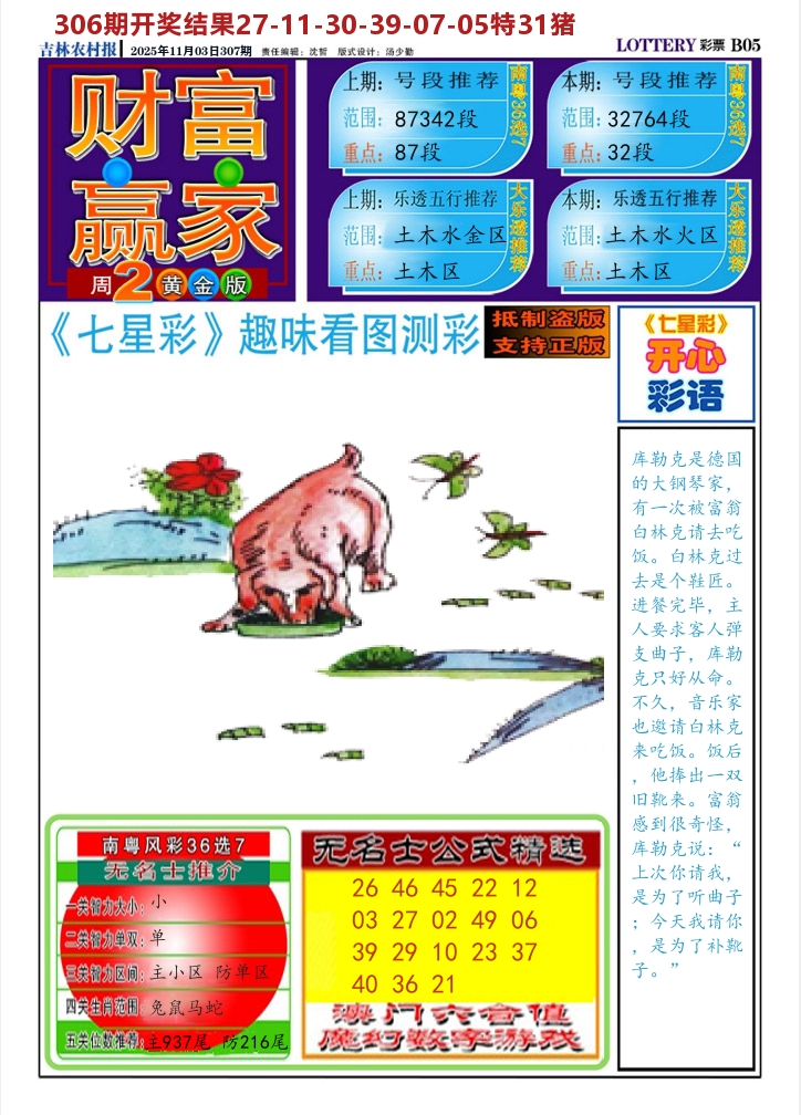 七星彩图A 第307期