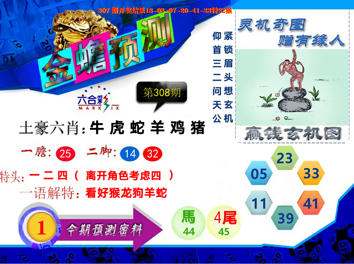 金蟾预测 第308期