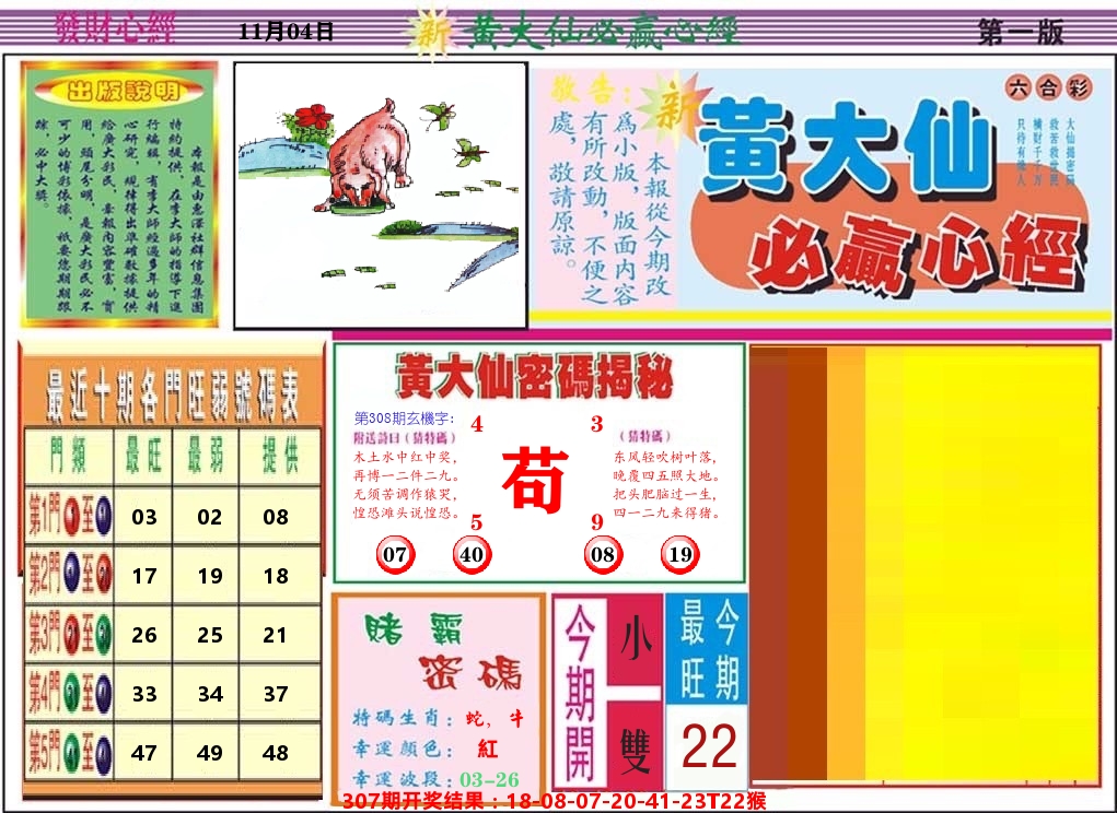 黄大仙必赢心经 第308期