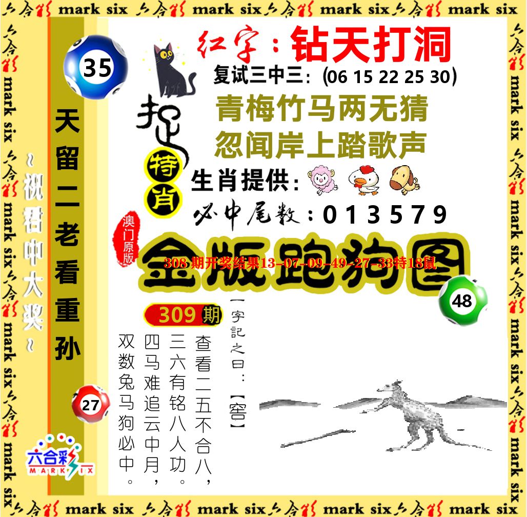 金版跑狗图 第309期