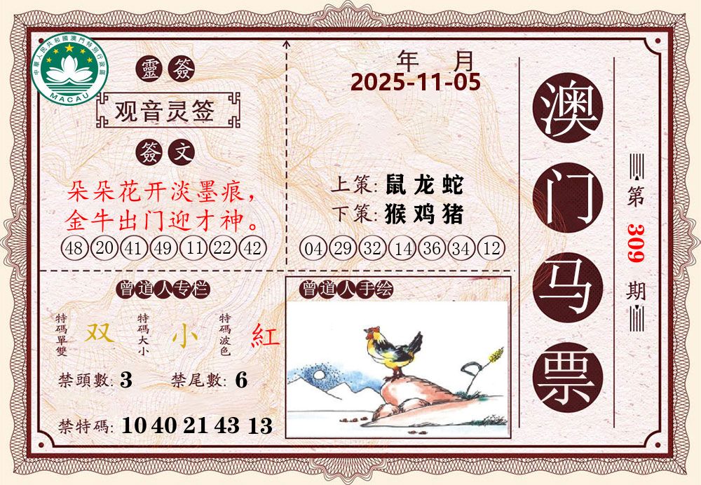 澳门马票 第309期