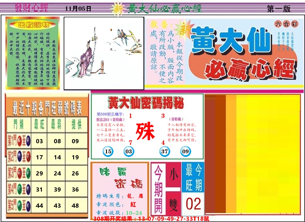 黄大仙必赢心经 第309期