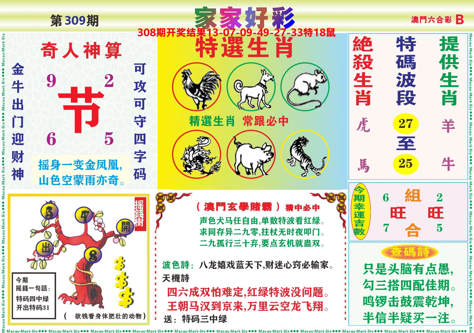 家家好彩B 第309期