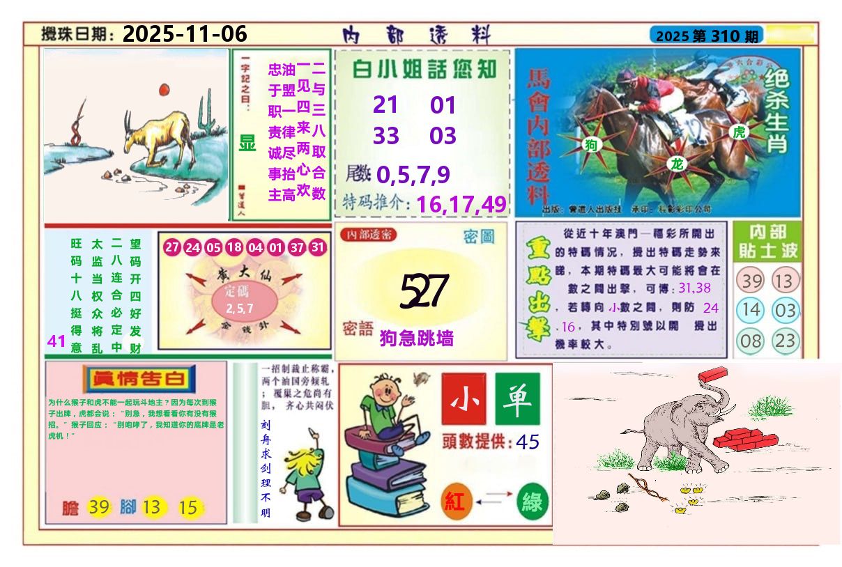 澳门内部透料A 第310期