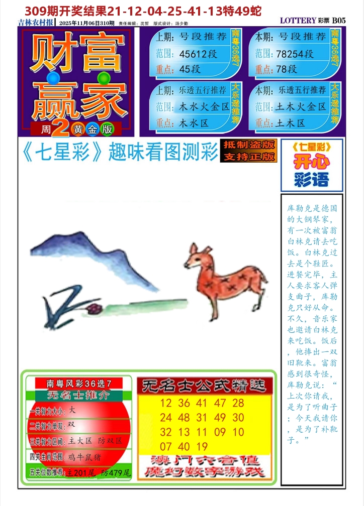 七星彩图A 第310期