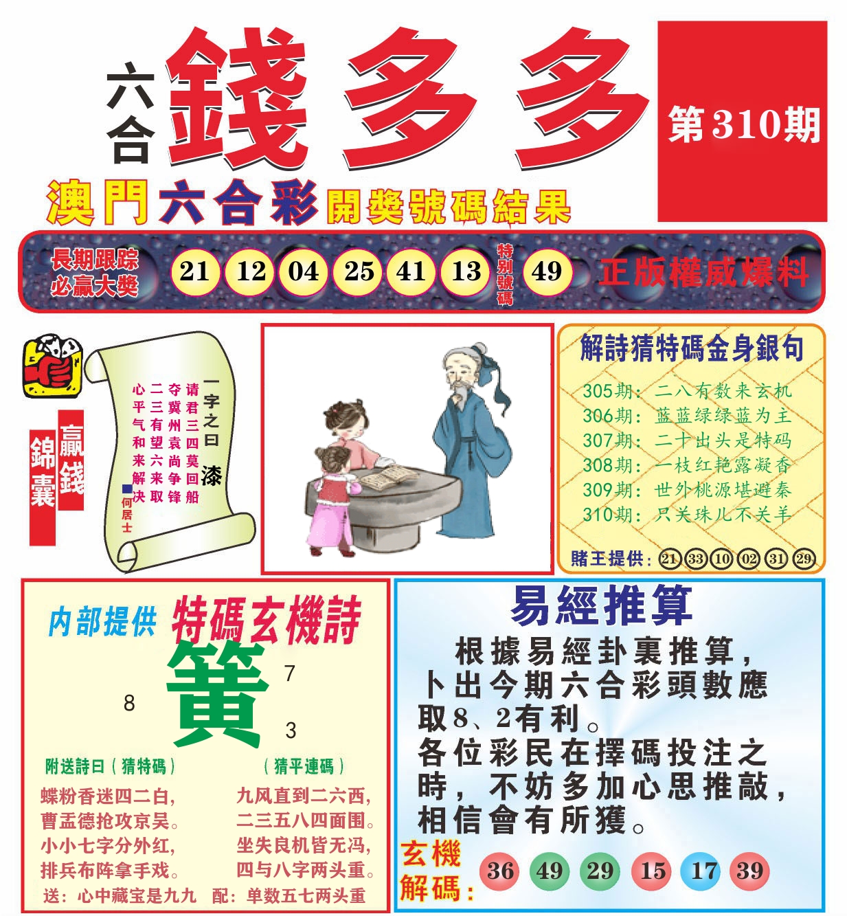 澳门钱多多B 第310期