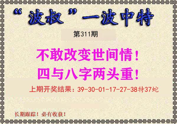 波叔中特 第311期