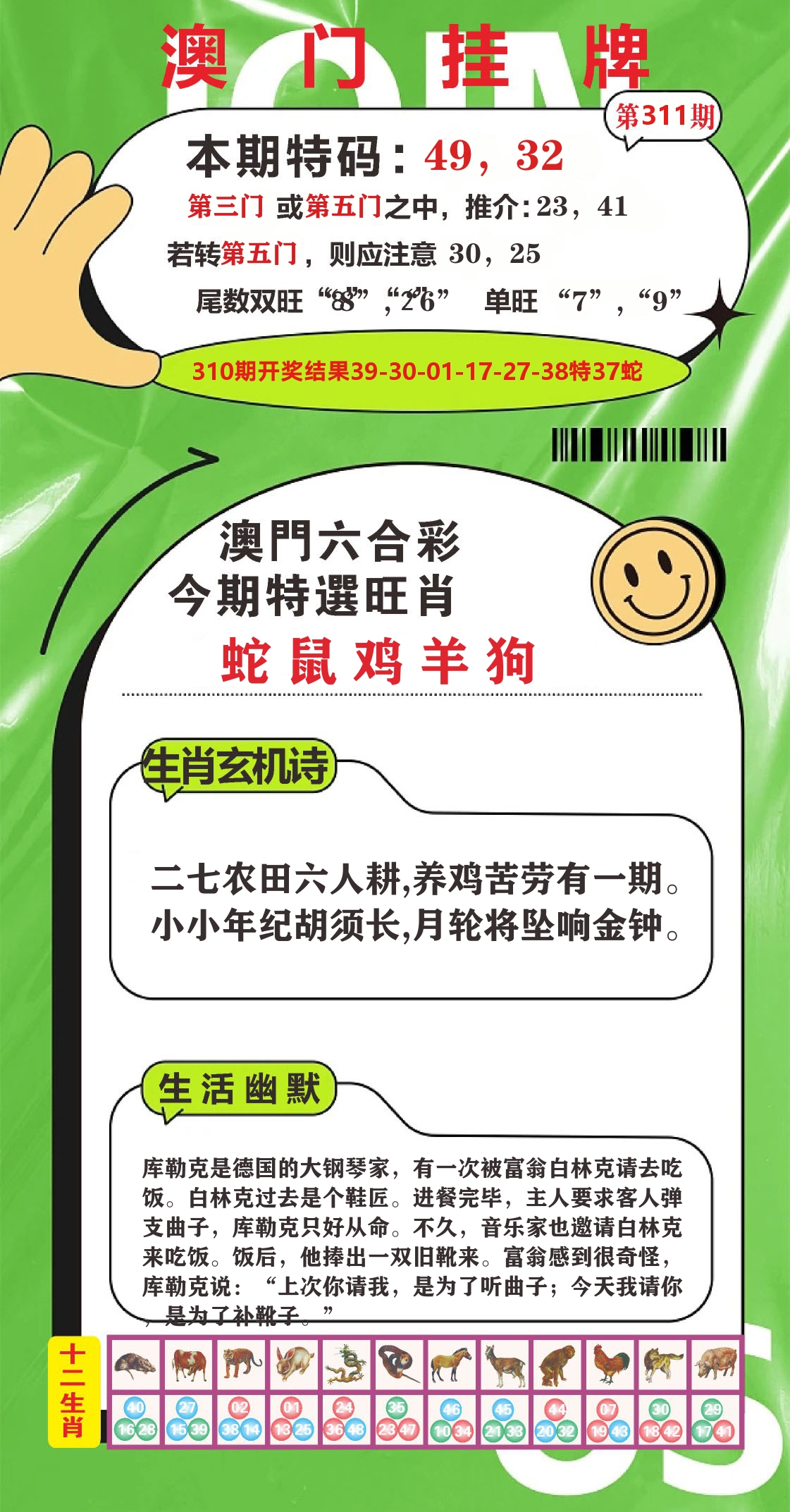 澳门赢天下B 第311期