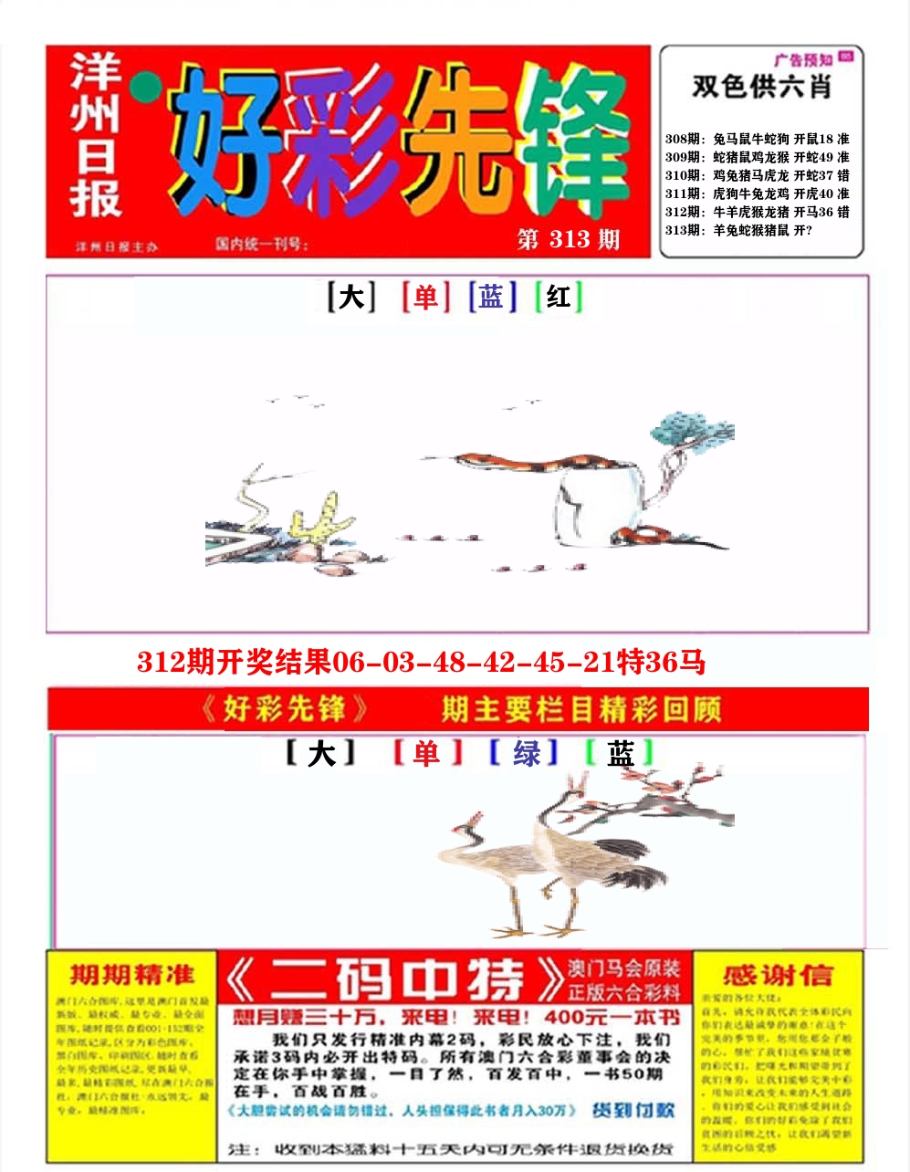 好彩先锋A 第313期