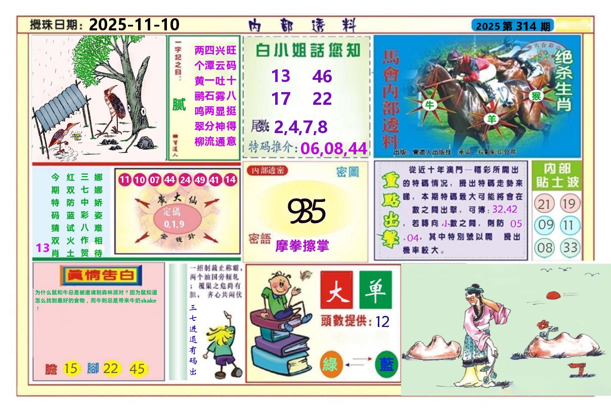 澳门内部透料A 第314期
