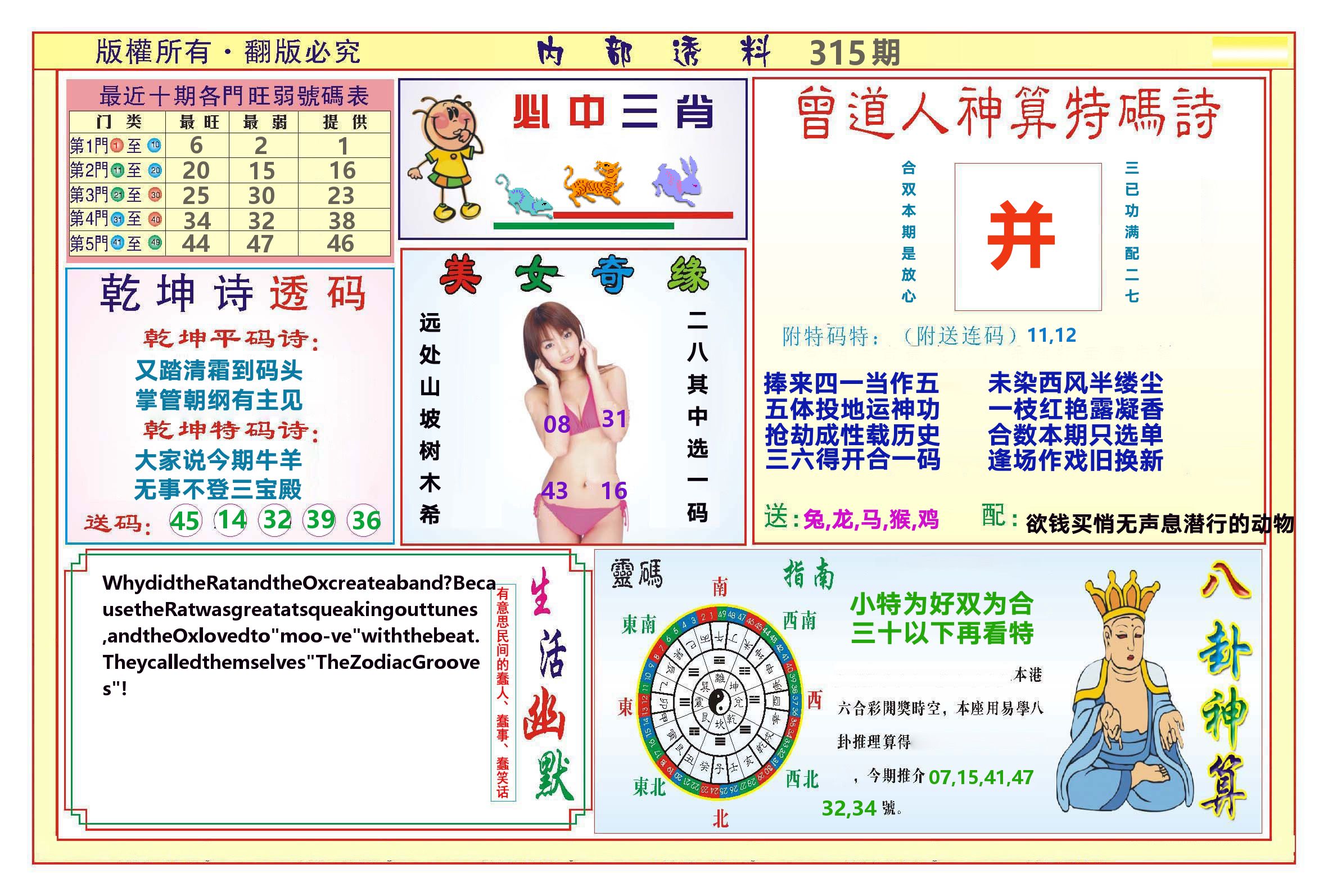 澳门内部透料B 第315期