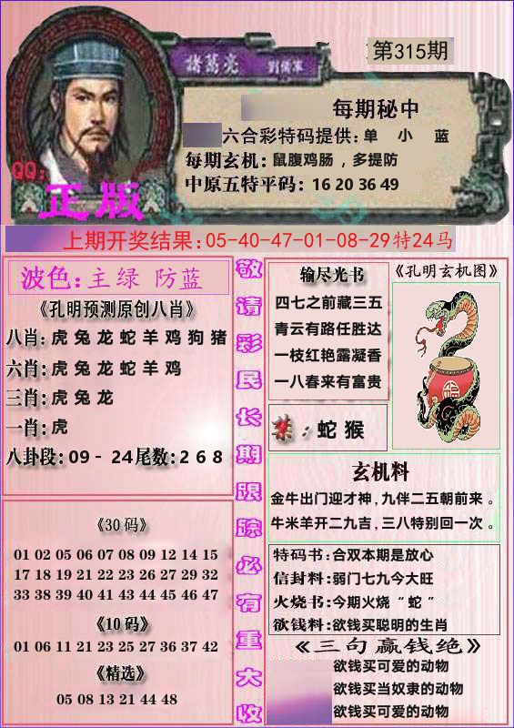 诸葛亮正版 第315期