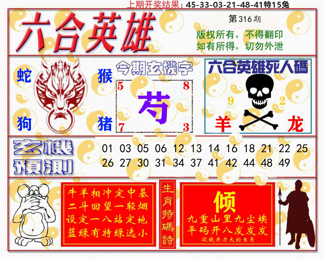 六合英雄 第316期
