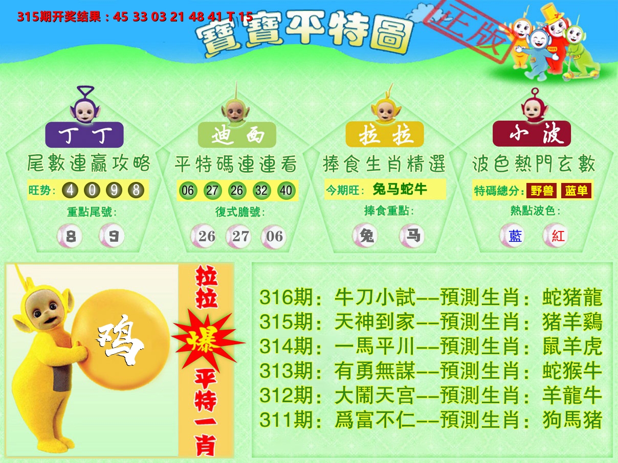 天线宝宝平特图 第316期