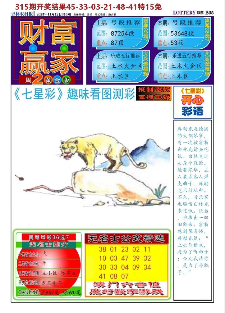 七星彩图A 第316期