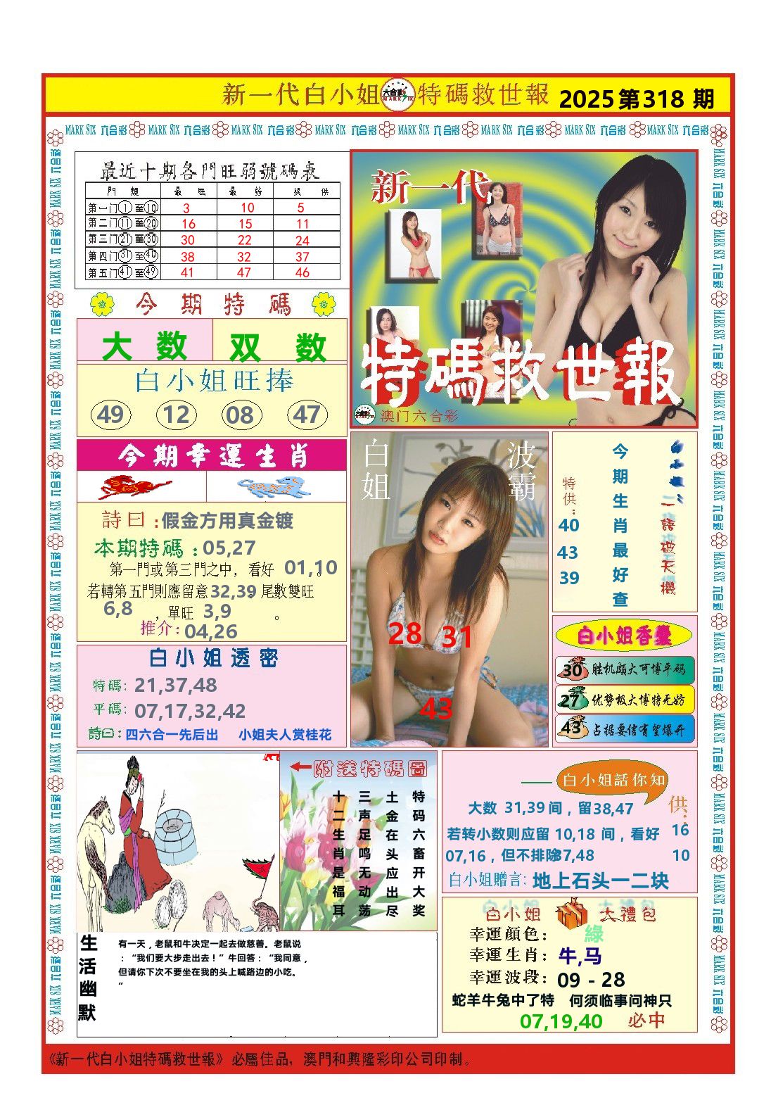 澳门特码救世报 第318期