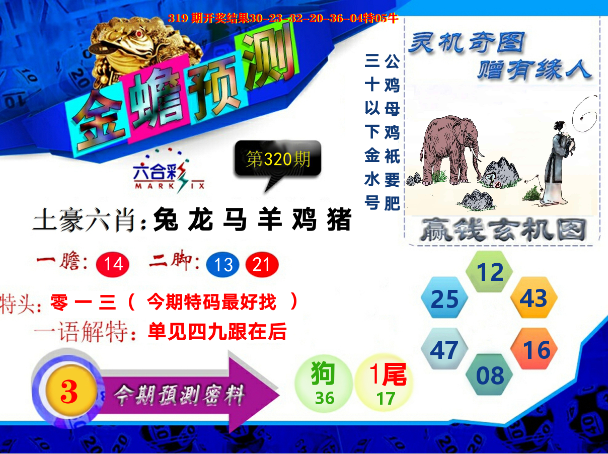 金蟾预测 第320期