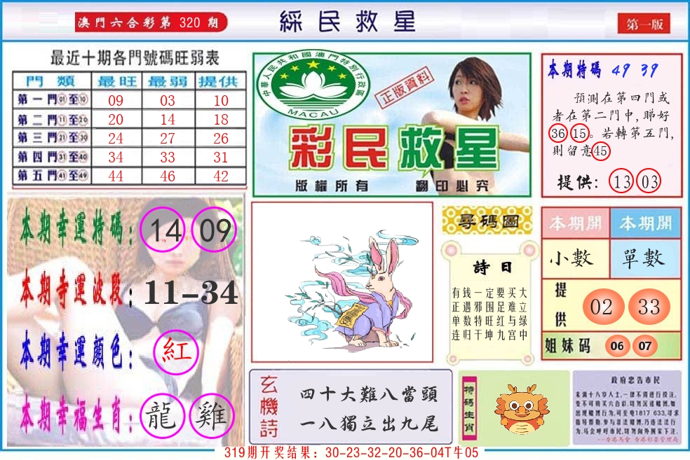 澳门彩民救星 第320期
