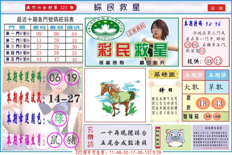 澳门彩民救星 第323期