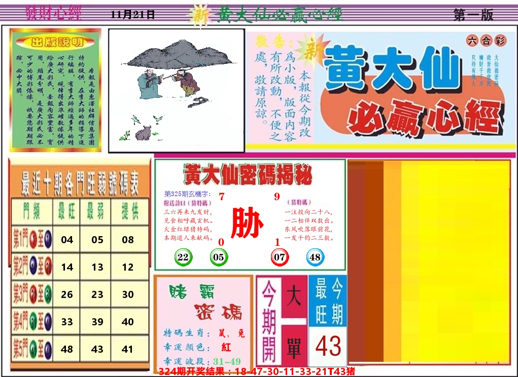 黄大仙必赢心经 第325期