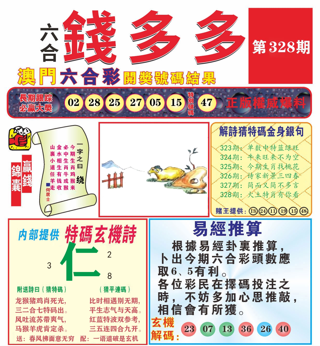 澳门钱多多B 第328期