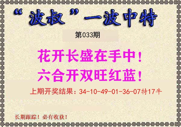 波叔中特 第33期