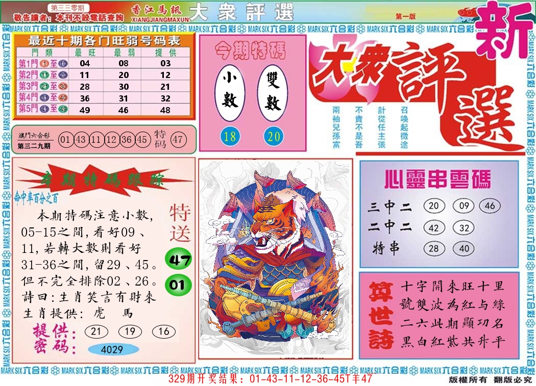 澳门大众评选 第330期