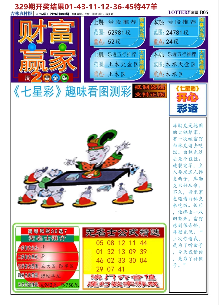 七星彩图A 第330期